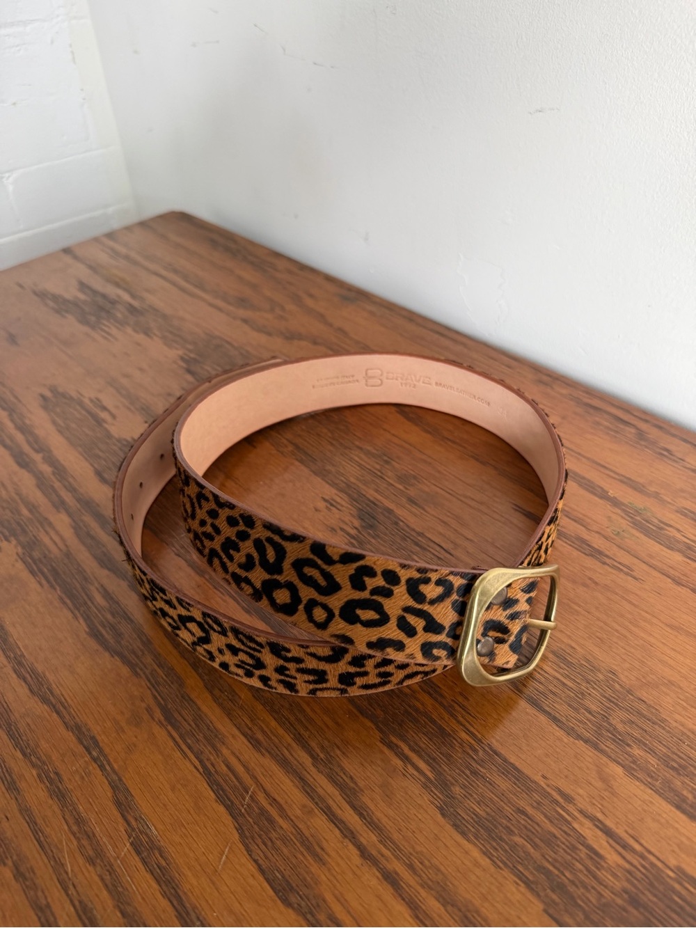 rave Leopard-Print Belt with Brass Buckle